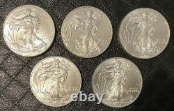 Lot of (5) Coins 2015 US American Silver Eagle 1 Oz. Fine Silver