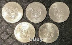 Lot of (5) Coins 2015 US American Silver Eagle 1 Oz. Fine Silver