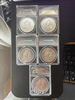 Lot of 5 Silver Eagle Coins ANACS MS70 various mintages