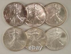 Lot of (6) Different American Silver Eagle Coins 1990 1992 1993 1995 1999 & 2006