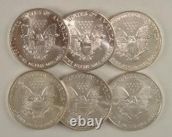 Lot of (6) Different American Silver Eagle Coins 1990 1992 1993 1995 1999 & 2006