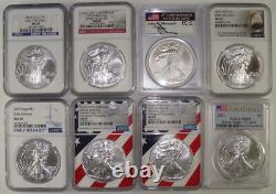 Lot of (8) Different 2010-2021 American Silver Eagle Coins NGC & PCGS MS69