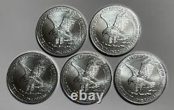 Lot of Five 2023 1 oz American Silver Eagle Coins BU in Vinyl Flips