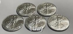 Lot of Five 2023 1 oz American Silver Eagle Coins BU in Vinyl Flips