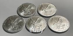 Lot of Five 2023 1 oz American Silver Eagle Coins BU in Vinyl Flips