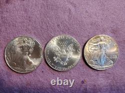 Lot of Three 2016 1 oz Silver American Eagle Coins Unc