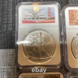 Lots Of Eight San Francisco, Mint Silver Eagle Ms 69 MS 70 PF 70 DCAM
