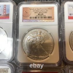 Lots Of Eight San Francisco, Mint Silver Eagle Ms 69 MS 70 PF 70 DCAM