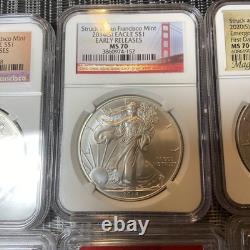 Lots Of Eight San Francisco, Mint Silver Eagle Ms 69 MS 70 PF 70 DCAM