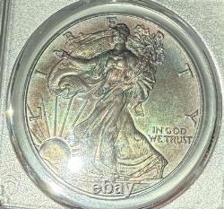 MS65 2000 ASE Silver Eagle Dollar, PCGS Trueview Dark? Rainbow Toned