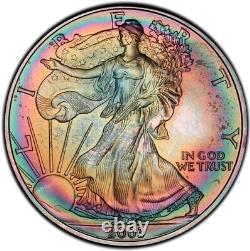 MS67 2003 $ ASE Silver Eagle Dollar, PCGS Trueview- Pretty Rainbow Toned