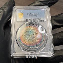MS67 2003 $ ASE Silver Eagle Dollar, PCGS Trueview- Pretty Rainbow Toned
