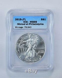 MS69 2015-(P) American Silver Eagle Minted At Philadelphia Graded ICG 586