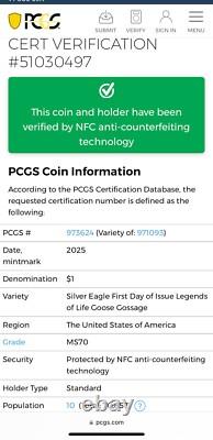 Mint! 2025 $1 Silver Eagle FDOI MS70 MLB LEGENDS OF LIFE GOOSE GOSSAGE Rare