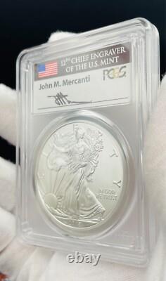 Mint! Burnished 2018 (W) $1 Silver Eagle FDOI PCGS SP70 Mercanti Signed 1 of 150