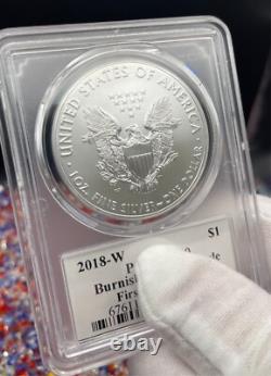 Mint! Burnished 2018 (W) $1 Silver Eagle FDOI PCGS SP70 Mercanti Signed 1 of 150