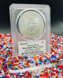 Mint! Burnished 2018 (W) $1 Silver Eagle FDOI PCGS SP70 Mercanti Signed 1 of 150