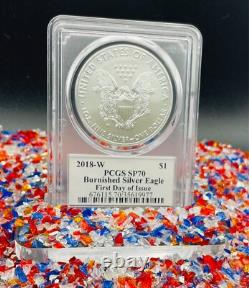Mint! Burnished 2018 (W) $1 Silver Eagle FDOI PCGS SP70 Mercanti Signed 1 of 150