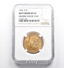 Mint Error MS62 1926 $10 Indian Head Gold Eagle OBV Struck Thru NGC 4696