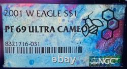 Mint! Proof 2001 W $1 Silver Eagle NGC PF69 Purple TraderBea Ebay Rare