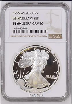 PF69 UCAM 1995-W American Silver Eagle Brown Label NGC Anniversary Set