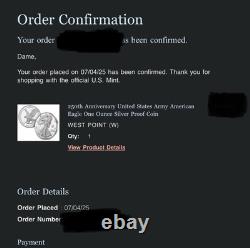 PRESALE 250th Anniversary U. S Army American Eagle One Ounce Silver Proof Coin