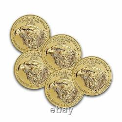 Pre-Sale 2021 1 oz American Gold Eagle BU (Type 2) $50 US Gold Lot of 5