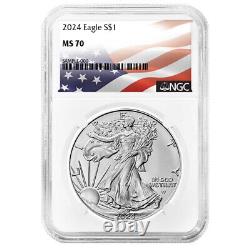 Presale 2024 $1 American Silver Eagle 3pc Set NGC MS70 Flag Label Red White Bl