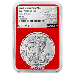Presale 2024 (W) $1 American Silver Eagle 3pc Set NGC MS70 ER ALS Label Red Wh