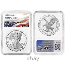 Presale 2025-S Proof $1 American Silver Eagle NGC PF70UC Flag Label
