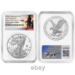 Presale 2025-S Proof $1 American Silver Eagle Navy Privy NGC PF69UC Military