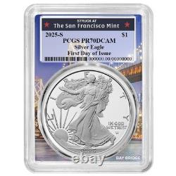 Presale 2025-S Proof $1 American Silver Eagle PCGS PR70DCAM FDOI Bay Bridge Fr