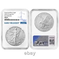 Presale 2025-W $1 1-oz Burnished American Silver Eagle NGC MS69 ER Blue Label