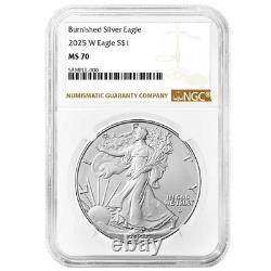Presale 2025-W Burnished $1 American Silver Eagle NGC MS70 Brown Label