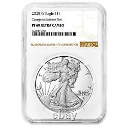 Presale 2025-W Proof $1 American Silver Eagle Congratulations Set NGC PF69U