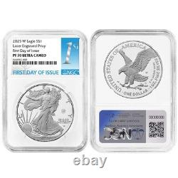 Presale 2025-W Proof $1 American Silver Eagle Laser Beam Privy NGC PF70UC F