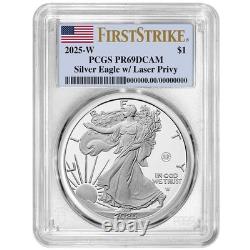 Presale 2025-W Proof $1 American Silver Eagle Laser Beam Privy PCGS PR69DCA