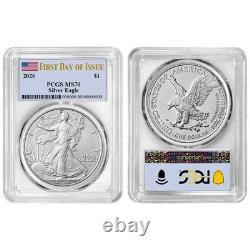 Presale 2026 $1 American Silver Eagle PCGS MS70 FDOI Flag Label