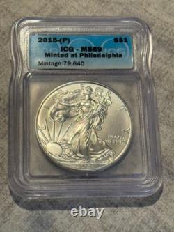 RARE 2015-(P) American Silver Eagle ICG MS69 Mintage 79,640