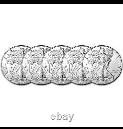 Random Date American Silver Eagle (1 oz) $1 BU Five 5 Coins