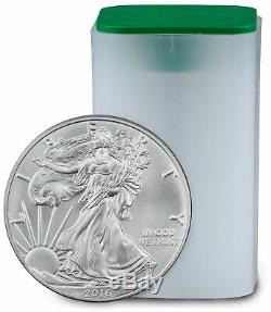Roll of 20 2016 1 oz. 999 Fine American Silver Eagle BU Coins in Mint Tube