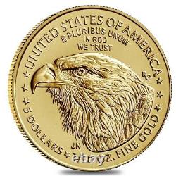 Roll of 50 2021 1/10 oz Gold American Eagle $5 Coin BU Type 2 Lot, Tube of