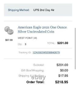 SEALED American Eagle 2021 One Ounce Silver Uncirculated Coin LOT OF 3
