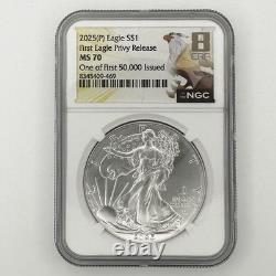 SHIPS FAST 2025(P) Silver Eagle Eagle Privy One of First 50,000 MS70 8th Era