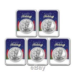 SPECIAL PRICE! 2019 1oz Silver American Eagle Holiday Trees Lot of 5