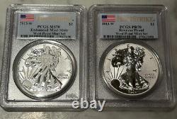 Set of 2oz- 2013W Reverse PR70 & Enhanced Mint MR70 Silver Eagle PCGS West Point