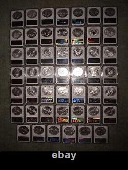 Silver Eagle Lot-48 Coins- 2006-2022 All MS-70