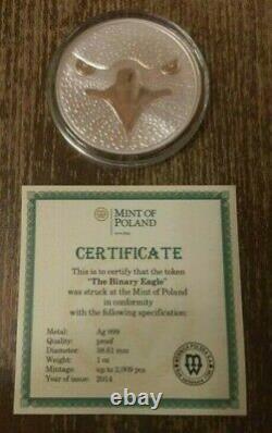 Sol Noctis Binary Eagle 1 Bitcoin Cent BTC 2014 Silver Round Coin Mint of Poland