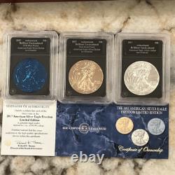 The 2017 American Silver Eagle Freedom Limited Edition 3 Coins In Bradford Box
