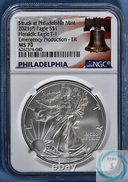 Three 2021 1 oz Silver Eagle MS70 NGC T-1 Emergency Release Philly Mint Coins